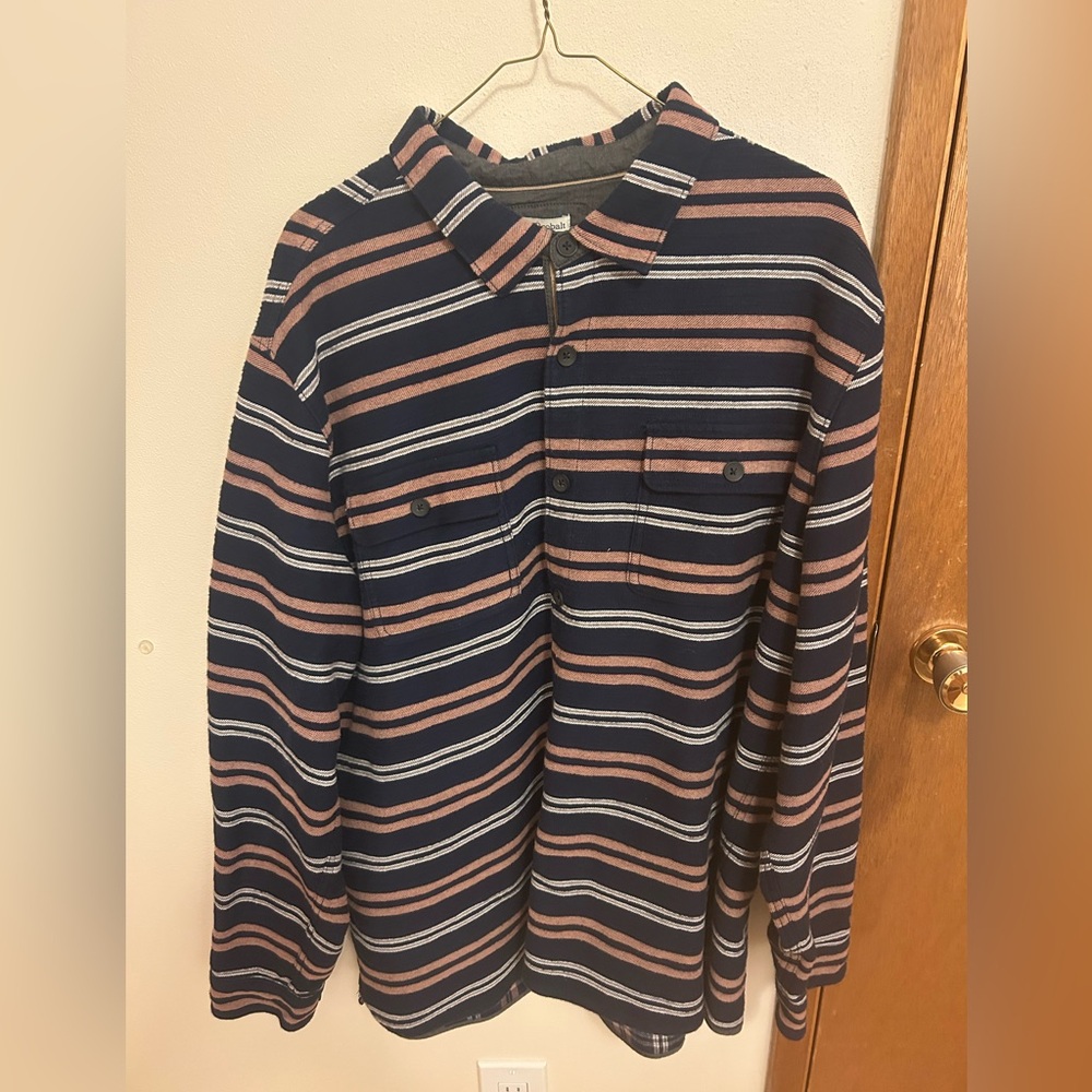 Carbon2Cobalt - Men’s Striped Overshirt - Casual Button Down